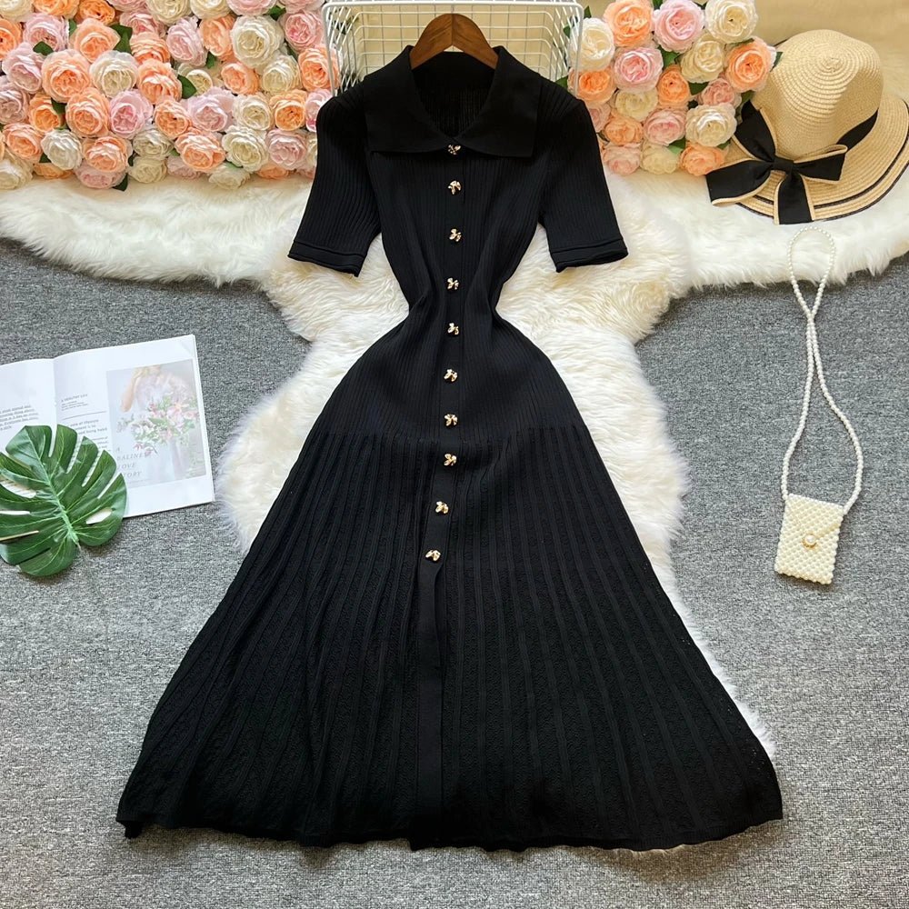 ZEYA - Faye Turn - Down Collar Knit Maxi Dress
