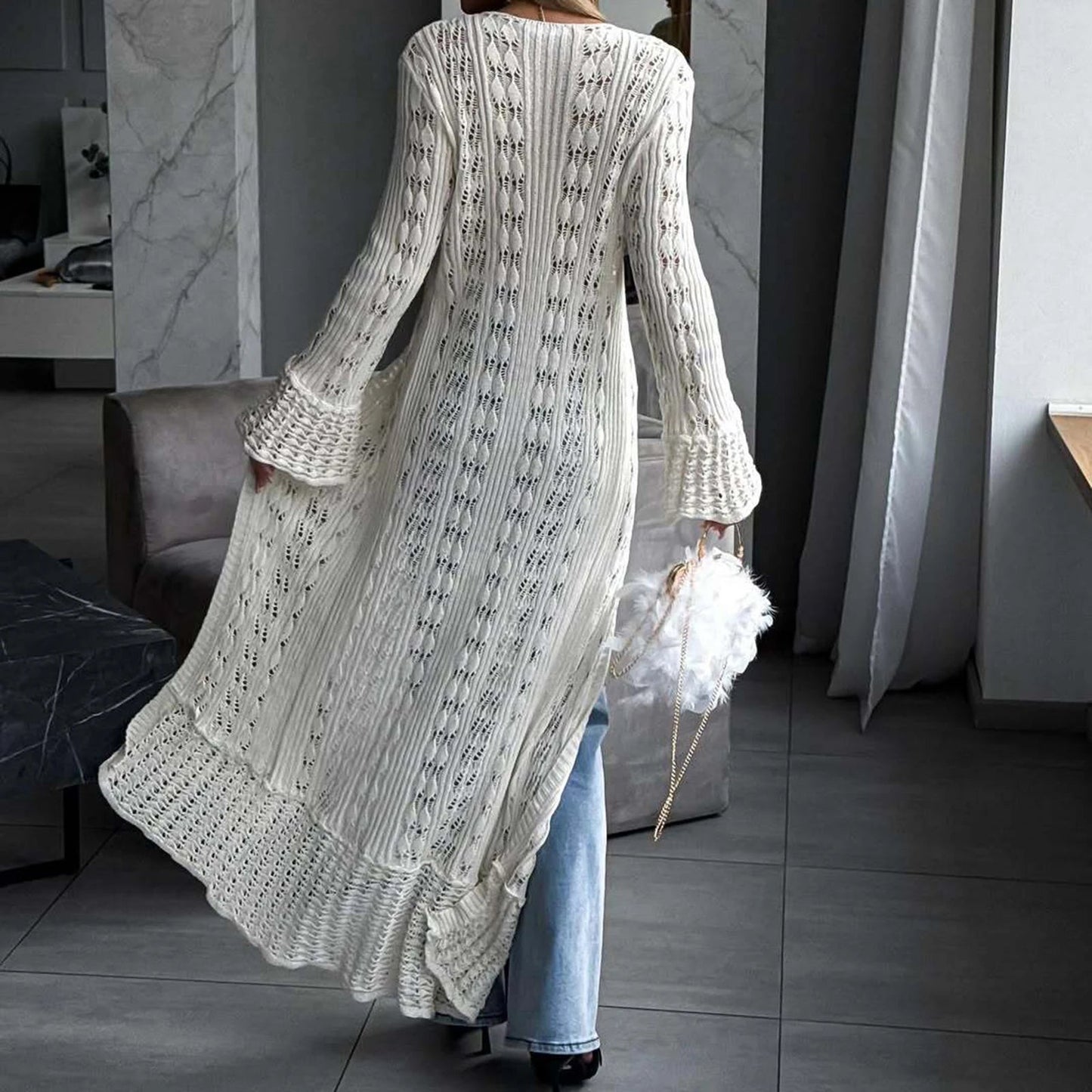 ZEYA - Genevra Hollowed V - Neck Long Cardigan