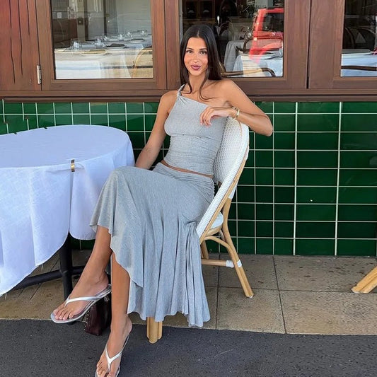 ZEYA - Hannah Pleated Skirt & One-Shoulder Top Set