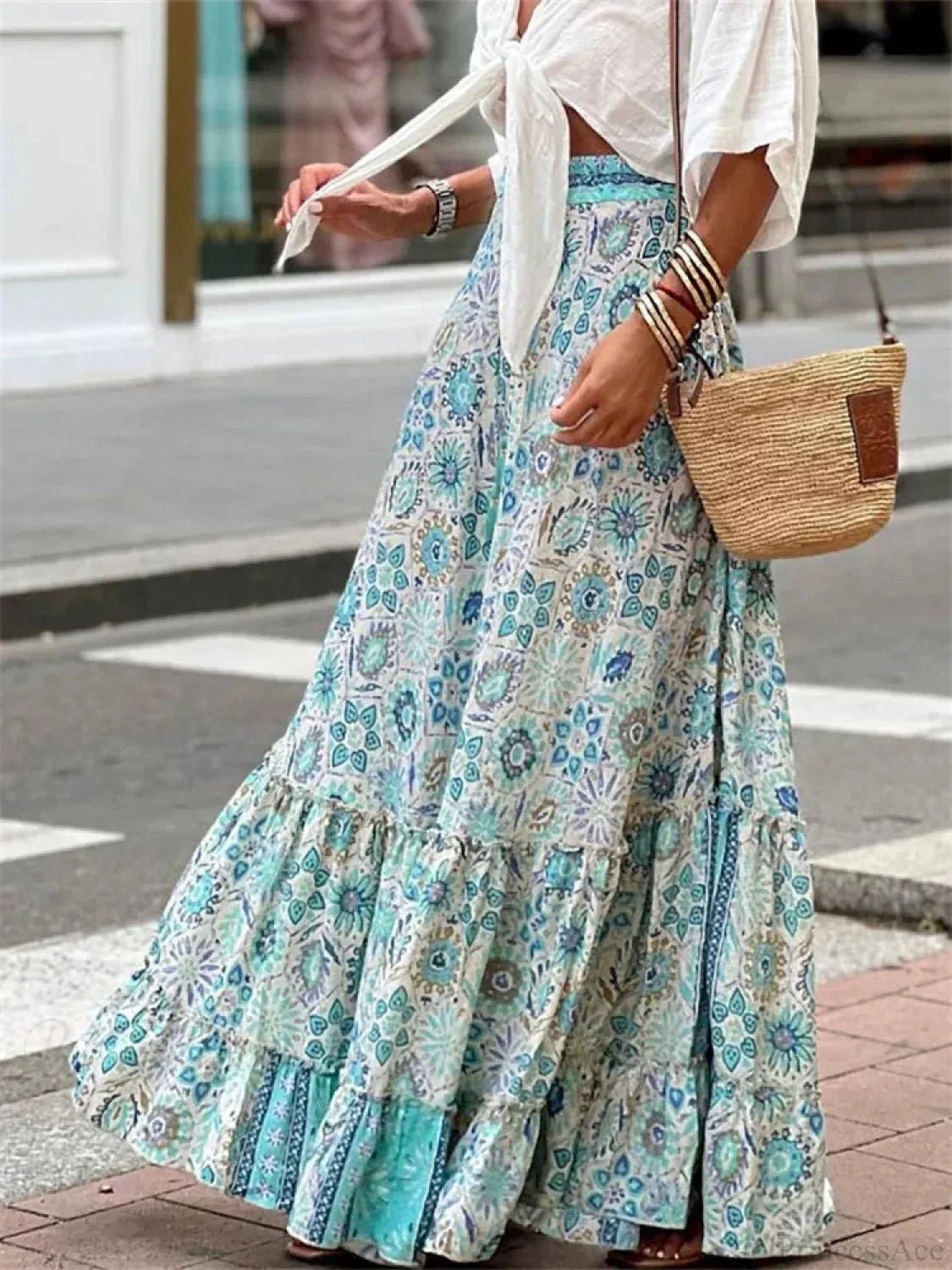 ZEYA - Imara Flowy Boho Print Ruffled Skirt