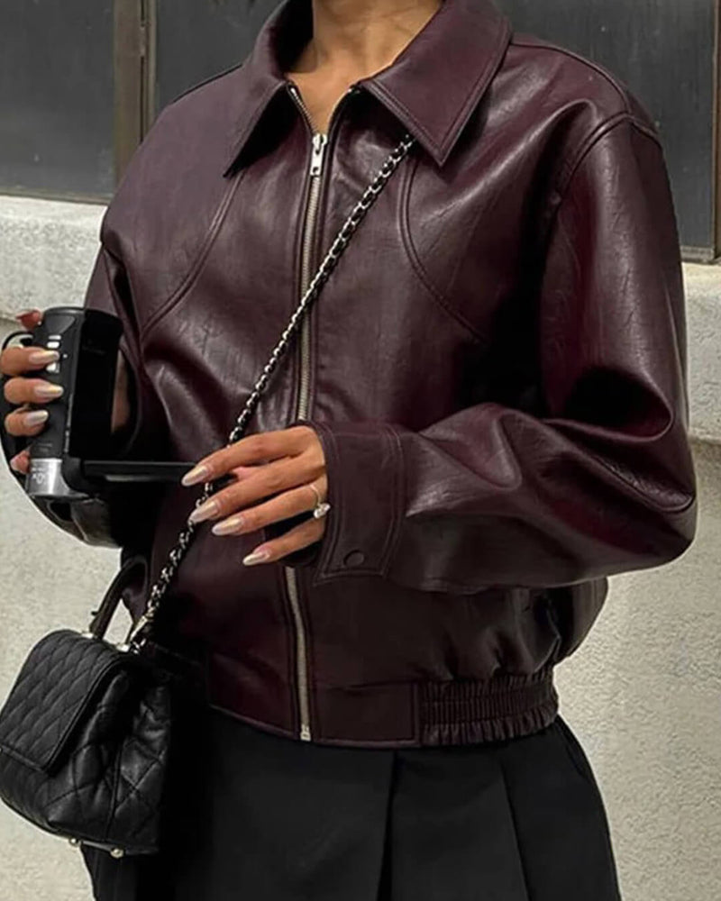 ZEYA - Jade Faux Leather Lapel Jacket