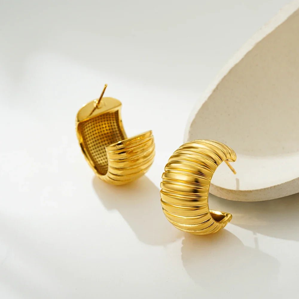ZEYA - Jaime Hoop Earrings - Chunky C Shape Design, Waterproof Stainless Steel