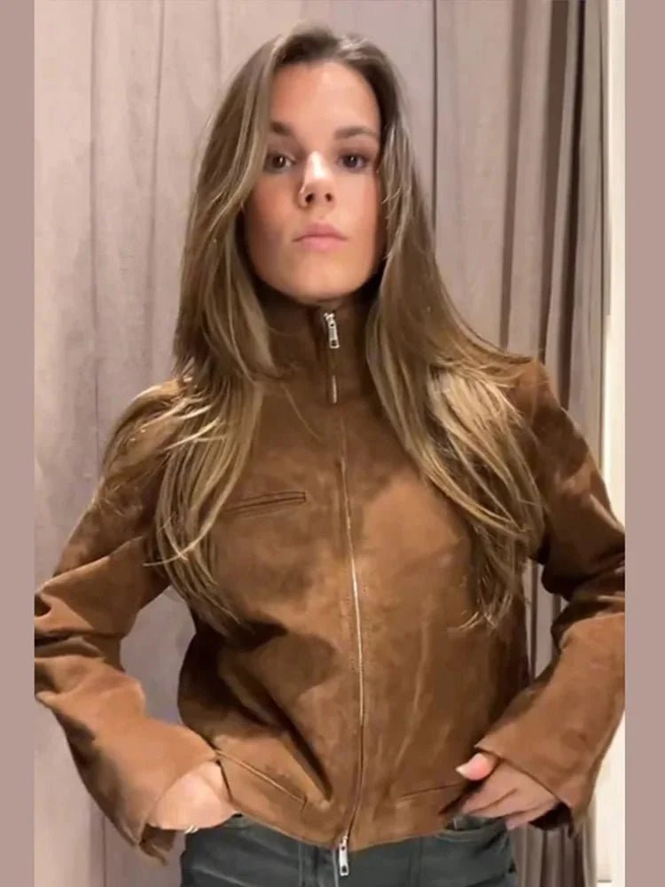 ZEYA - Jennelyn Suede Jacket with Stand Collar