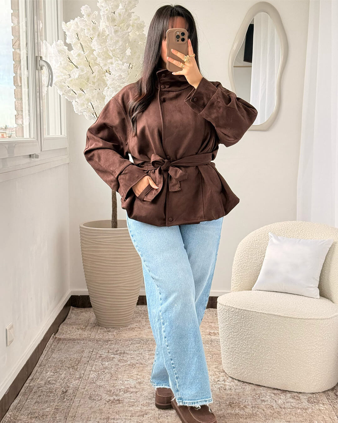 ZEYA - Josie Funnel Faux Suede Trench Coat