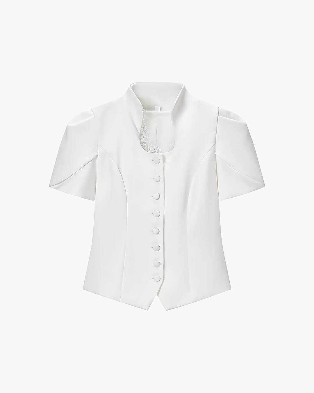Leah Button Front Stand Collar Top