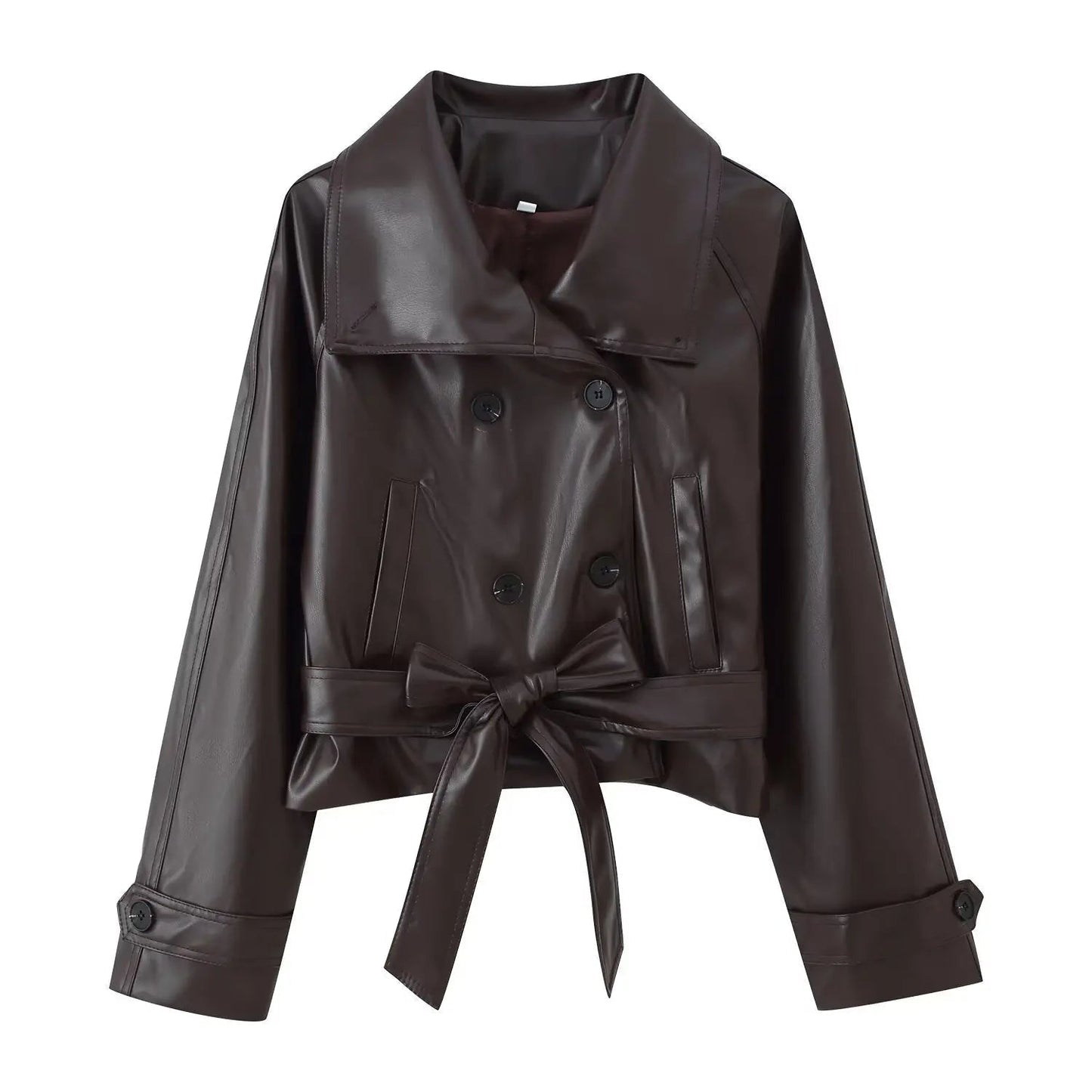 ZEYA - Julie Faux Leather Lace-Up Trench Coat