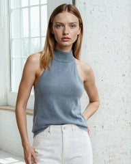 Juliette Halter Neck Sleeveless Knit Crop Top
