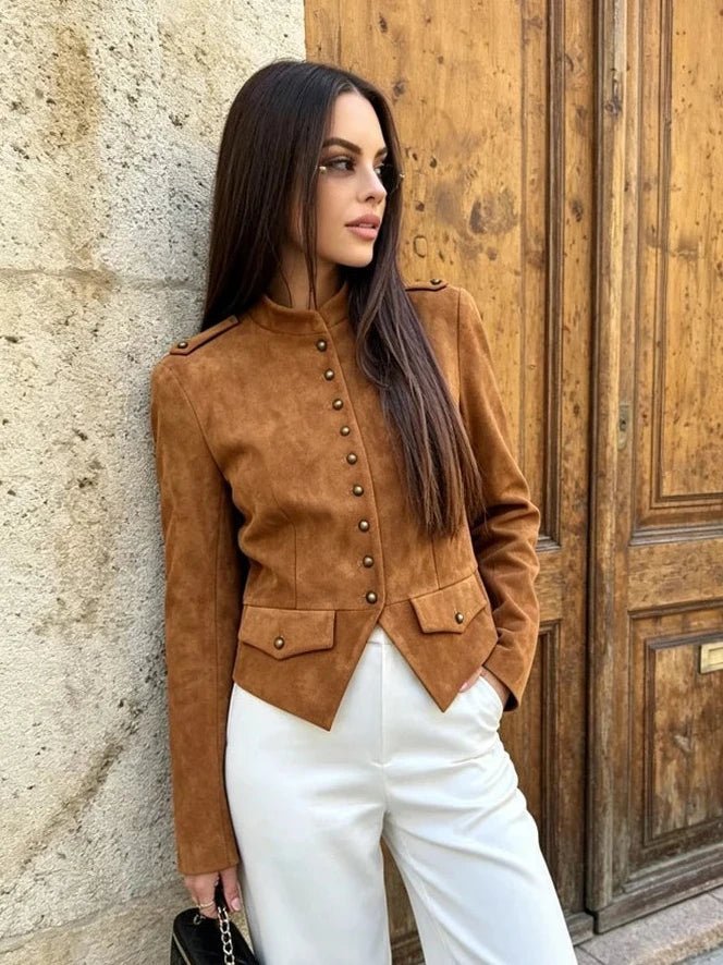 ZEYA - Kate Faux Suede Button Cropped Coat
