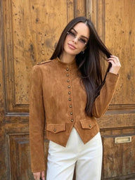 Kate Faux Suede Button Cropped Coat