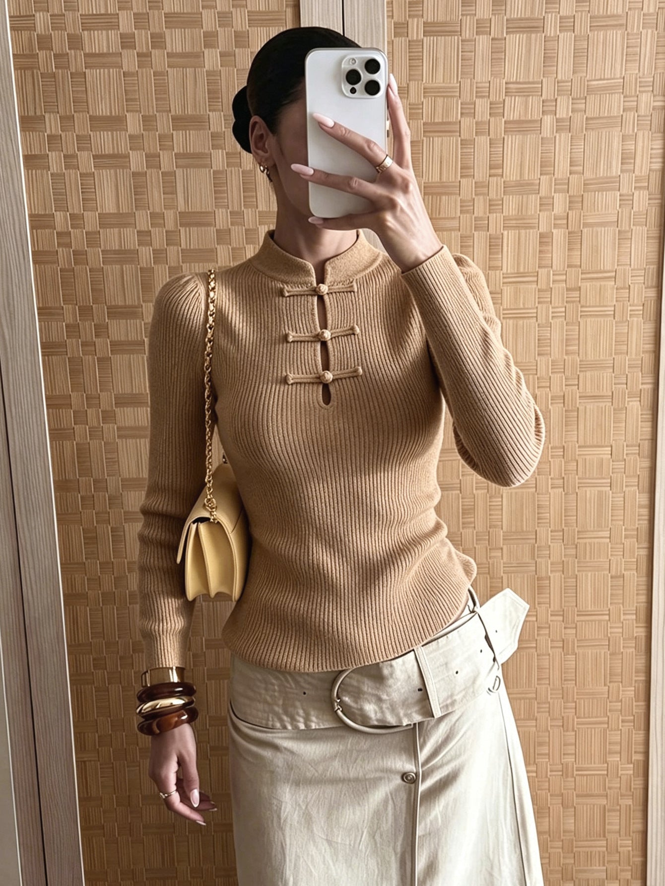 ZEYA - Katie Mandarin Collar Ribbed Knit Top