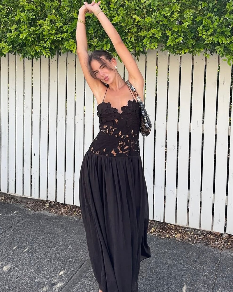 ZEYA - Kelli Lace Mesh Halter Evening Dress
