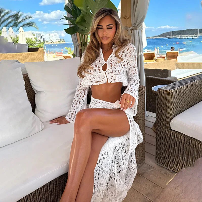 ZEYA - Kelly Flare Sleeve Lace Beach Cover-Up