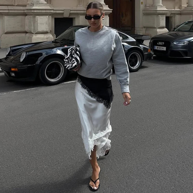 ZEYA - Leizel Asymmetric Satin Midi Skirt