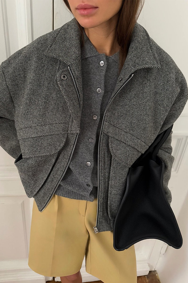 ZEYA - Lily Herringbone Stand Collar Coat