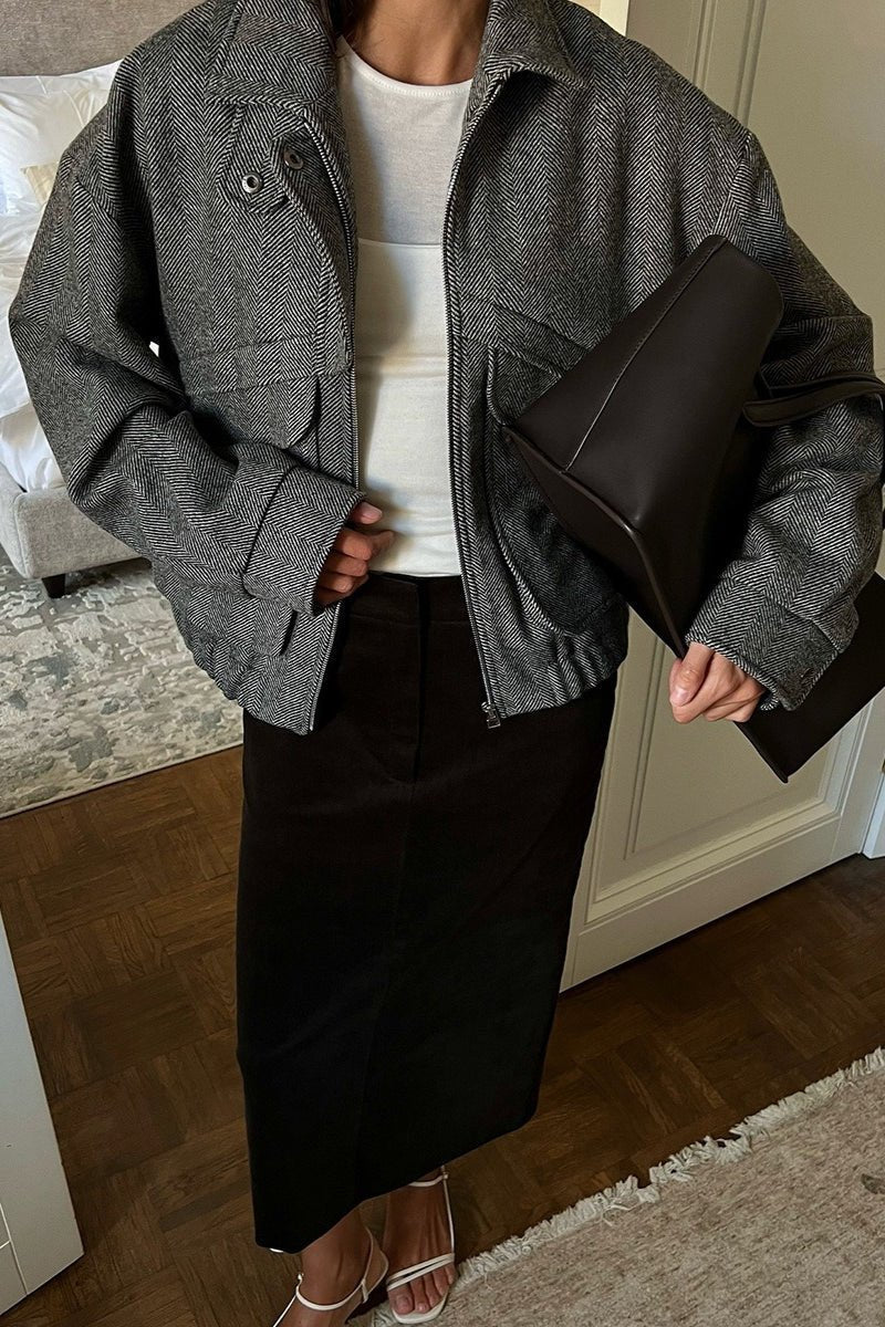 ZEYA - Lily Herringbone Stand Collar Coat