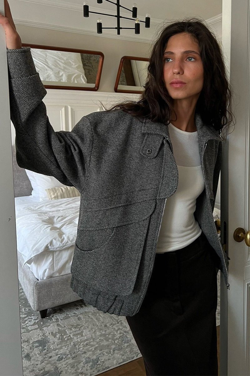 ZEYA - Lily Herringbone Stand Collar Coat