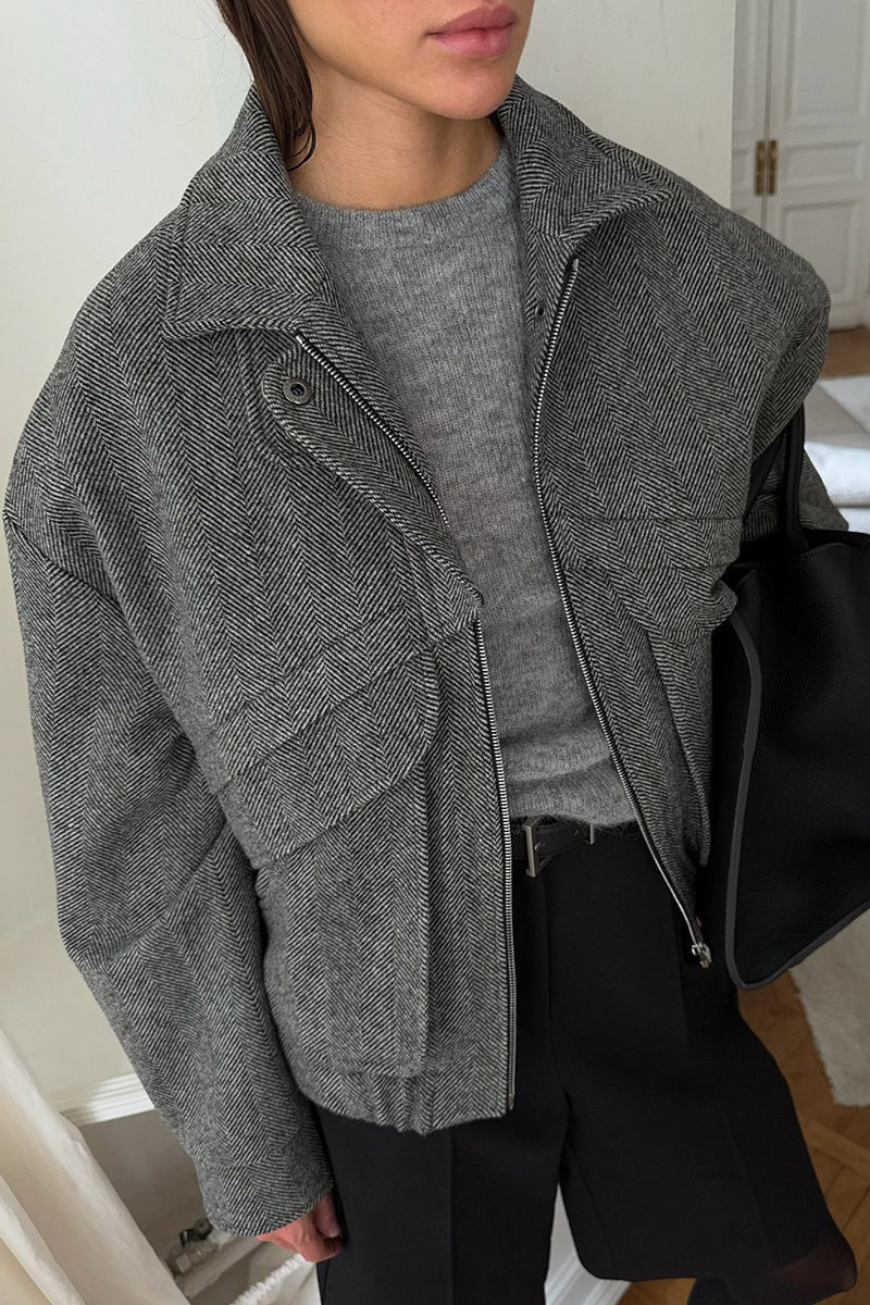 ZEYA - Lily Herringbone Stand Collar Coat