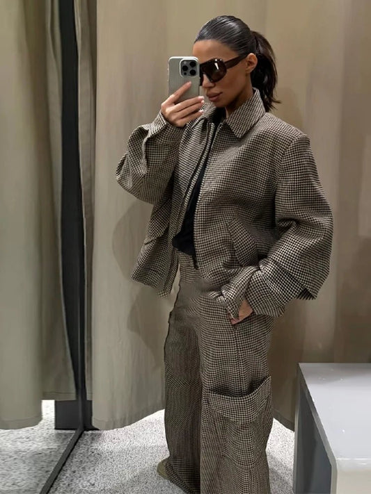 ZEYA - Lily Houndstooth Padded Blazer Set