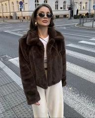 Maddie Short Faux Fur Collared Coat