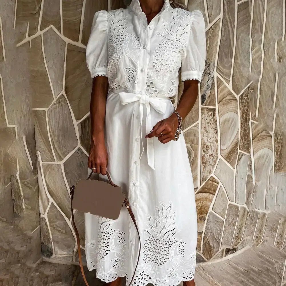 ZEYA - Margot Embroidered Lace-Up Maxi Dress