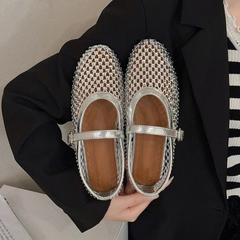 ZEYA - Marilyn Rhinestone Mesh Flat Shoes