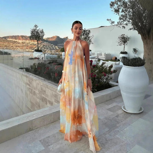ZEYA - Megan Halter Neck Lace-Up Maxi Dress