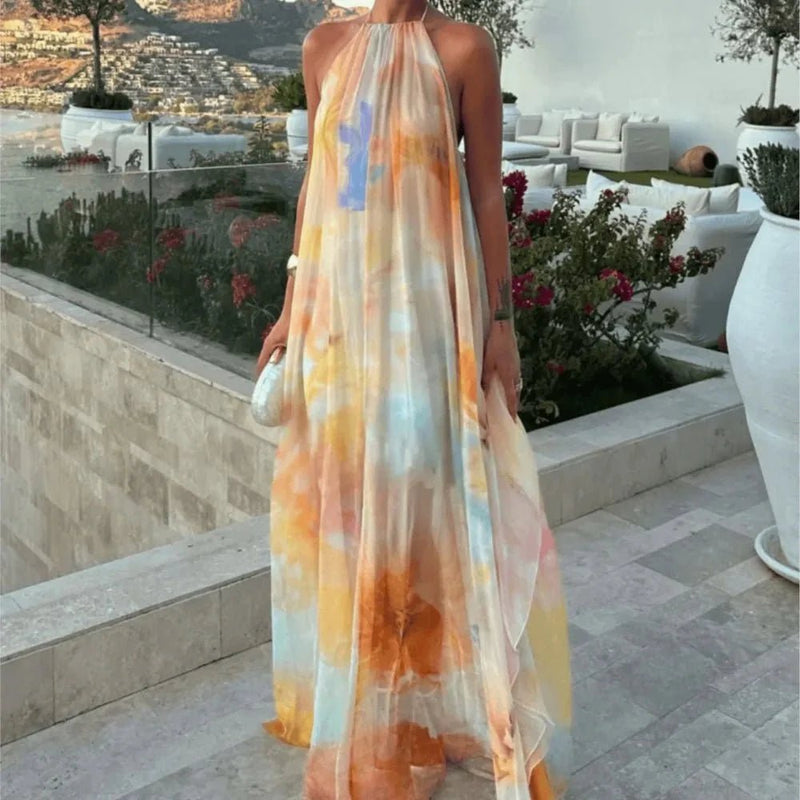 ZEYA - Megan Halter Neck Lace-Up Maxi Dress