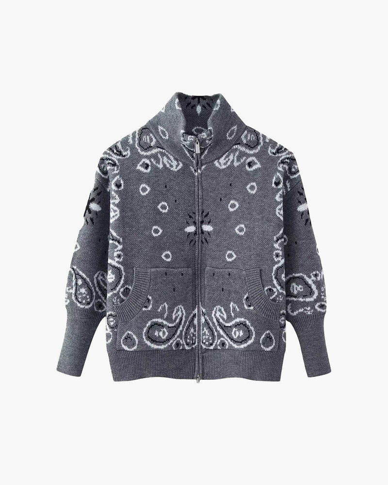 Melanie Paisley Zip-Up Knit Jacket