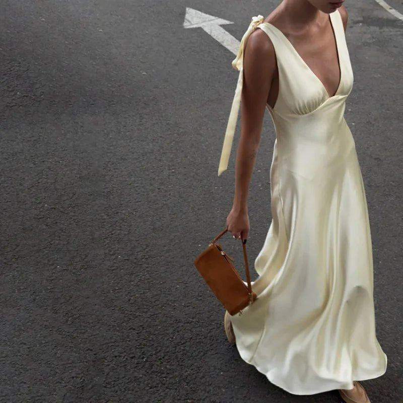 ZEYA - Melanie Satin Tie Strap Maxi Dress