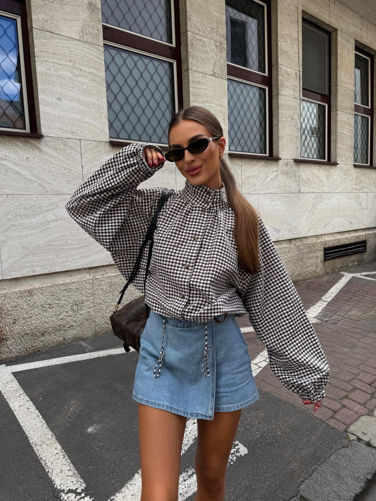ZEYA - Mila Plaid Drawstring High Neck Jacket