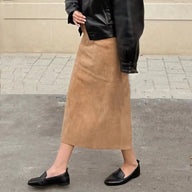 Jupe midi taille haute en faux suède Mina