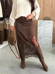Nadia Satin Lace Maxi Skirt