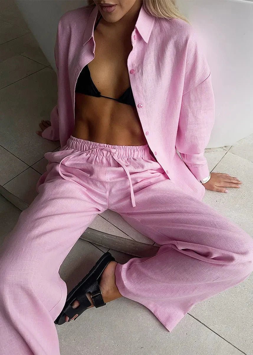ZEYA - Nala Cotton Lounge Set Button-Up & Wide Pants
