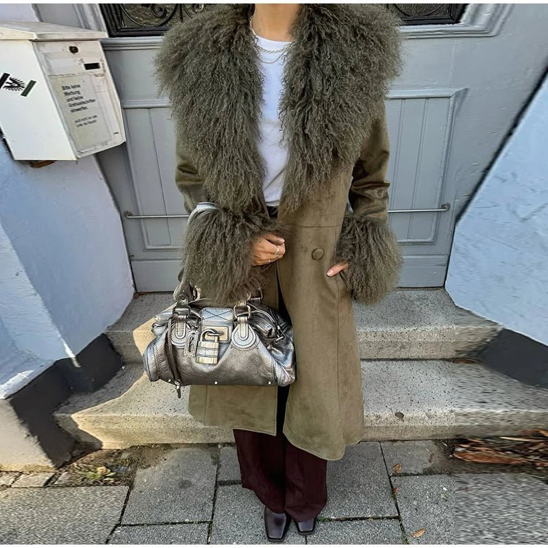 ZEYA - Naomi Patchwork Faux Fur Collar Coat