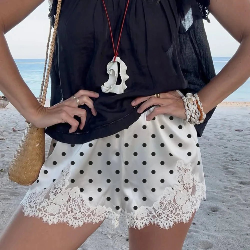ZEYA - Natasha Polka Dot Lace Trim Shorts