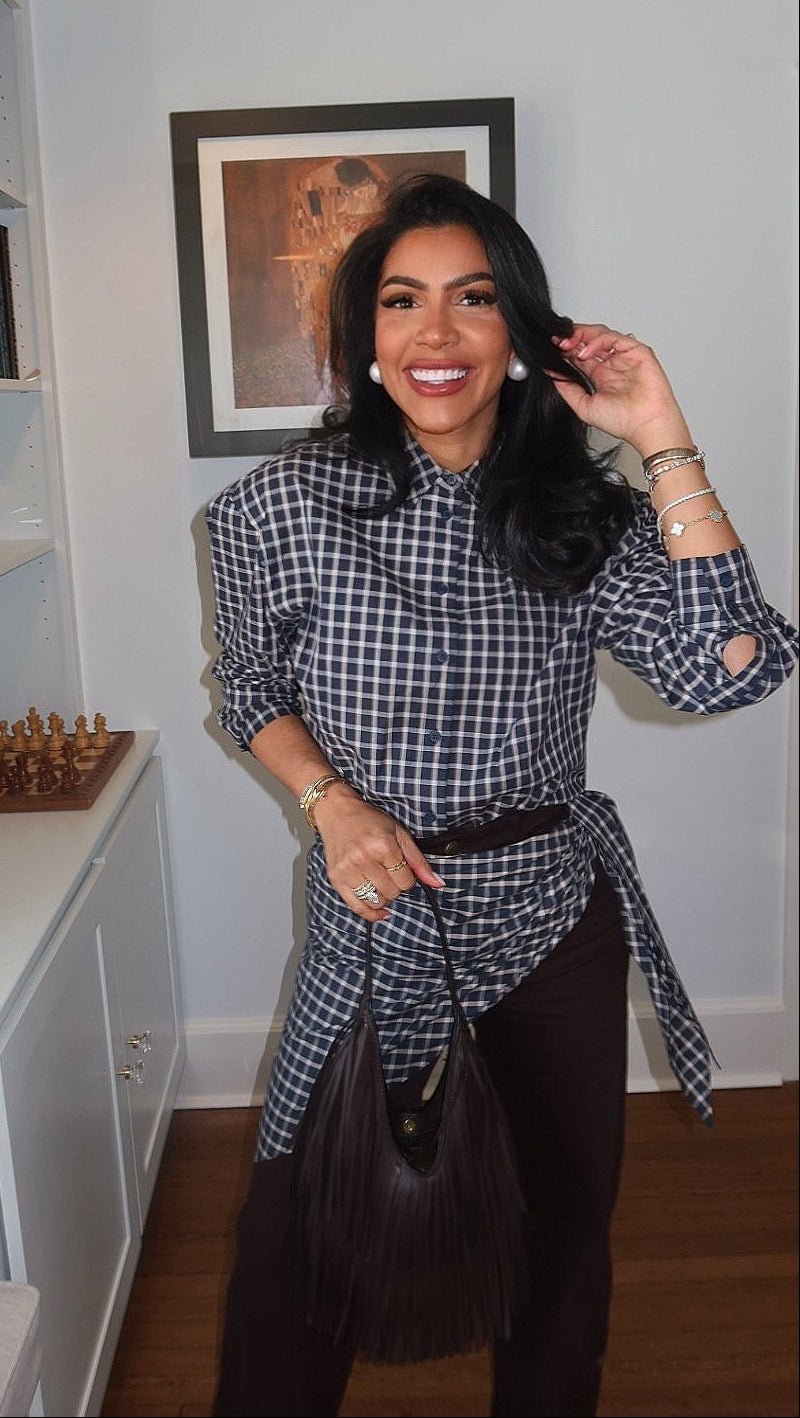 ZEYA - Nicole Plaid Scarf-Tie Shirt