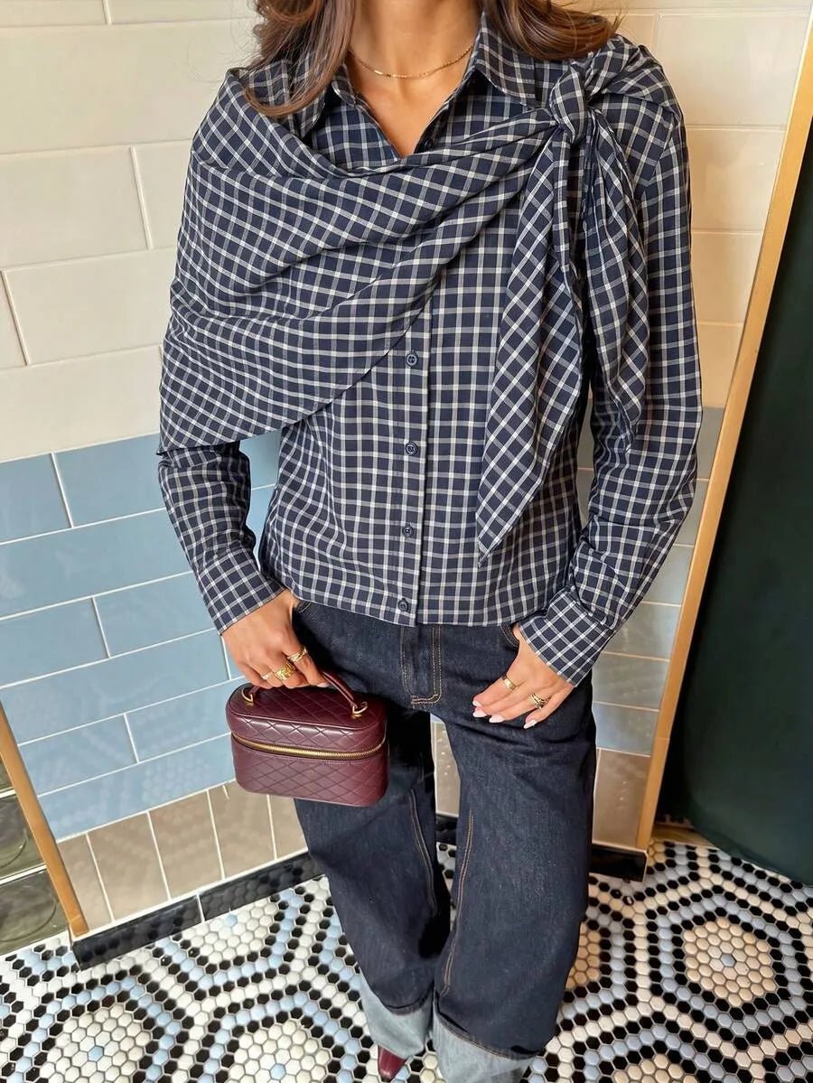 ZEYA - Nicole Plaid Scarf-Tie Shirt
