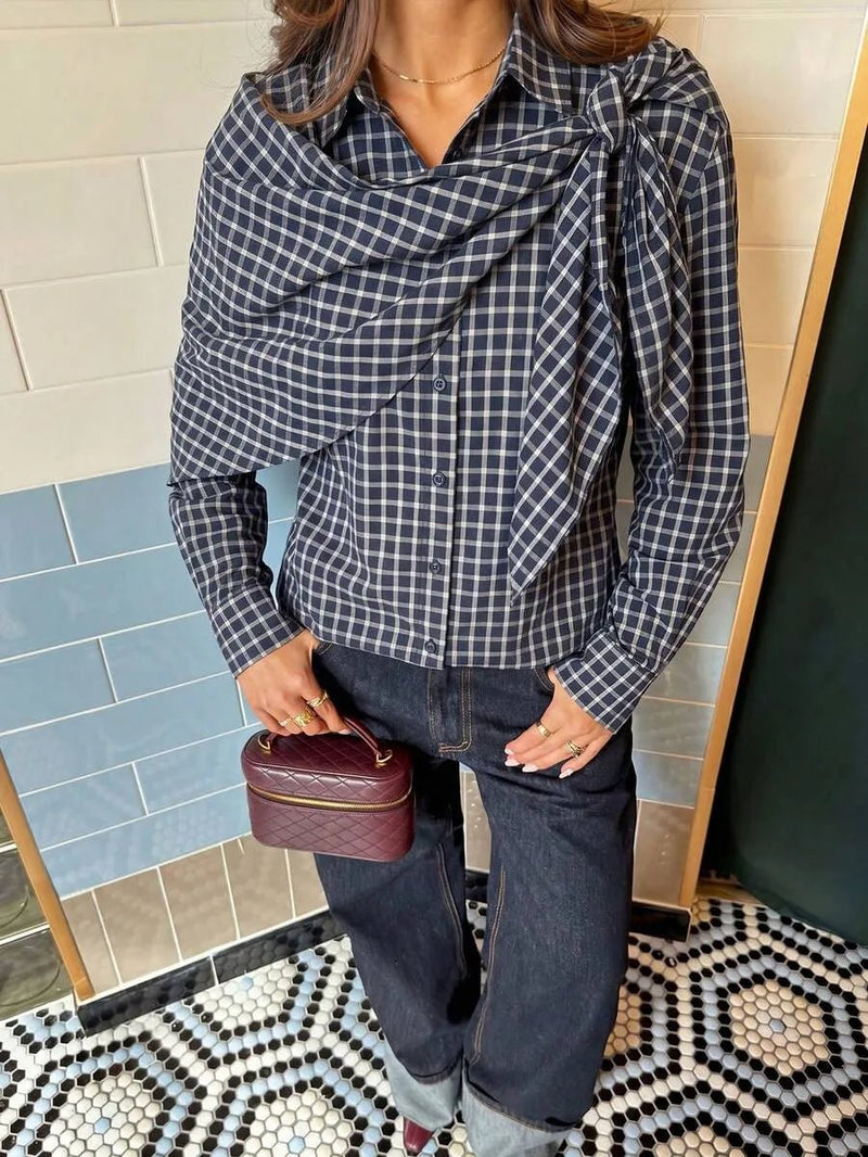 ZEYA - Nicole Plaid Scarf-Tie Shirt