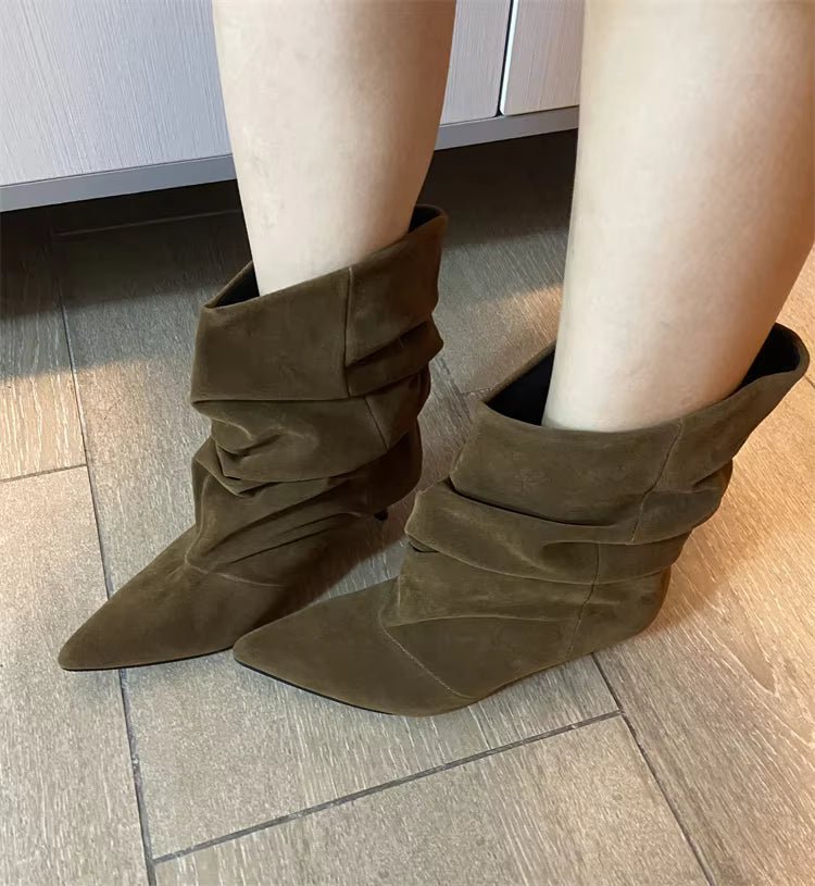 ZEYA - Nina Faux Suede Ruched Ankle Boots