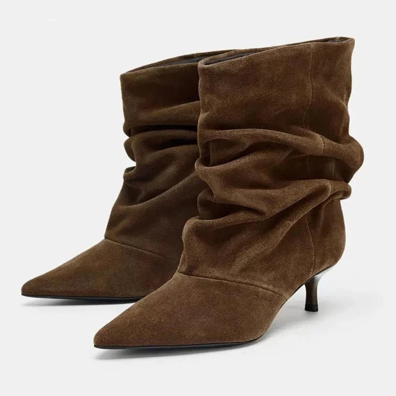 ZEYA - Nina Faux Suede Ruched Ankle Boots