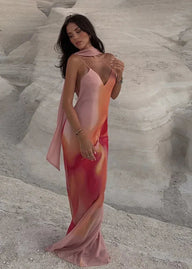 Robe satinée Octavia, dos ouvert, ombré