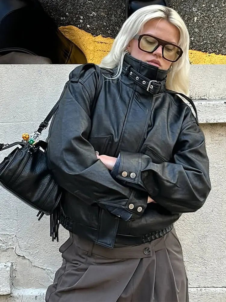 ZEYA - Ophelia Stand Collar Leather Jacket