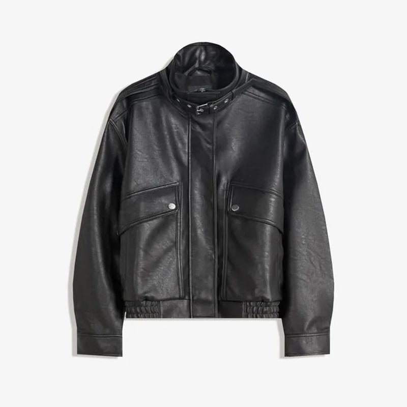 ZEYA - Ophelia Stand Collar Leather Jacket