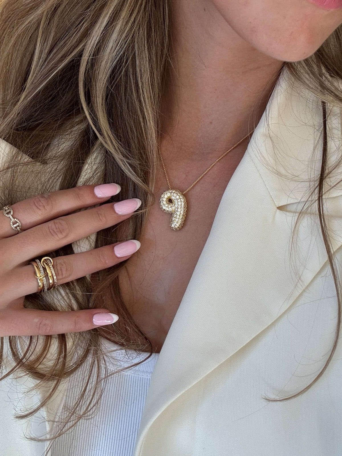 ZEYA - Pavé Bubble Initial Pendant Necklace