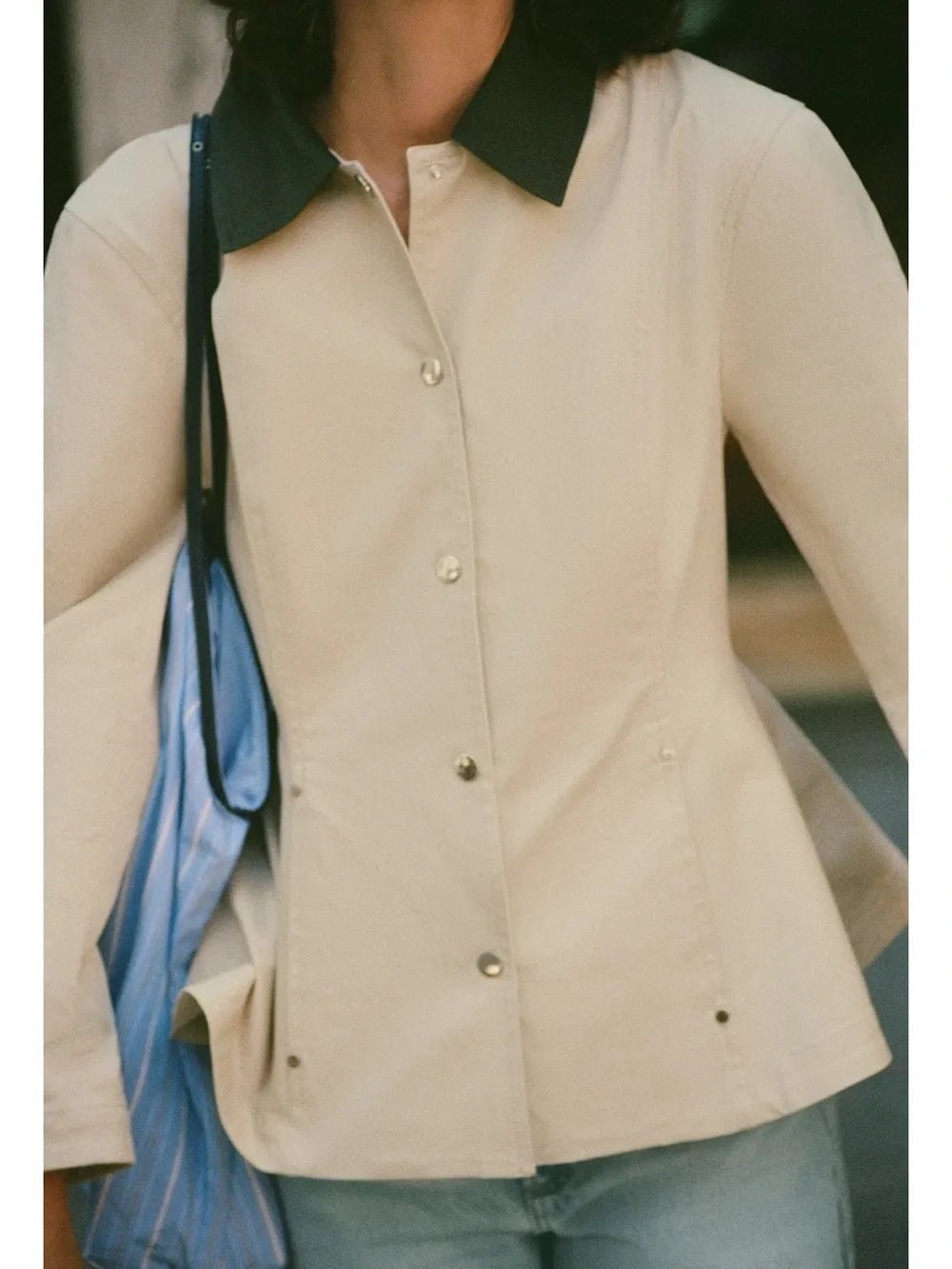 ZEYA - Ruth Contrast Collar Peplum Jacket