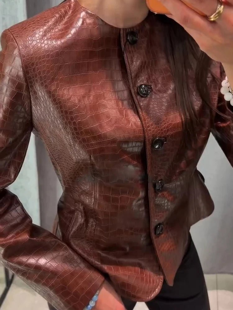 ZEYA - Ruth Croc Embossed Faux Leather Jacket