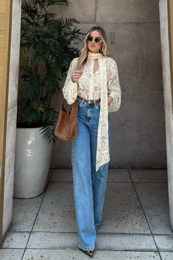ZEYA - Sandrine Sheer Lace Tie Blouse