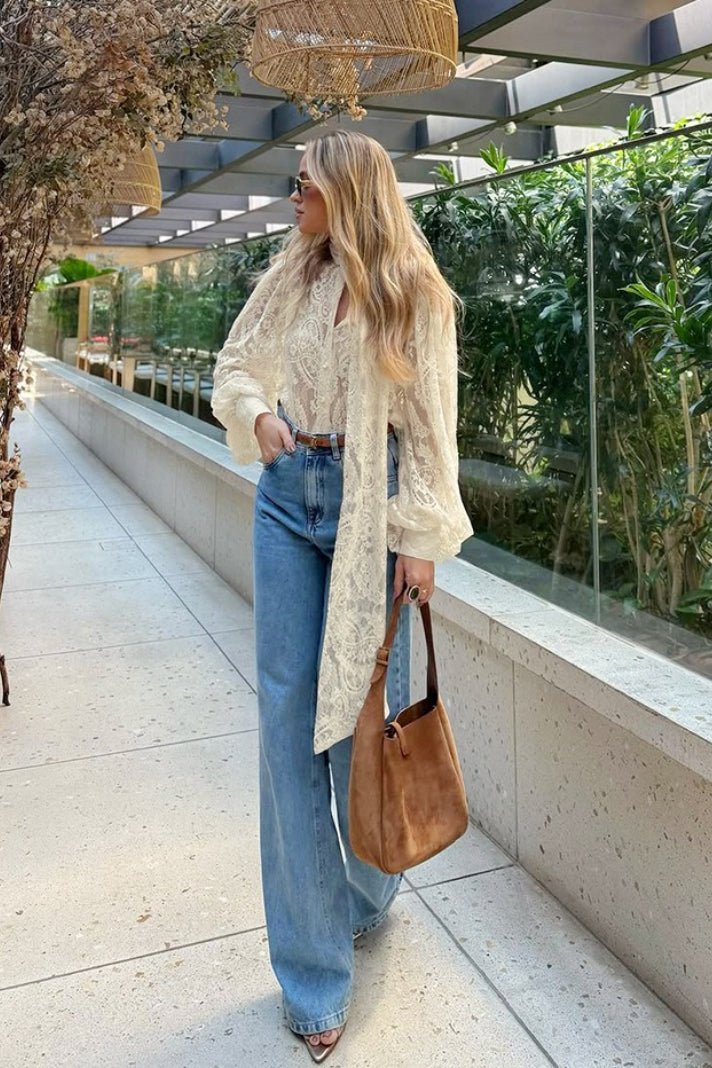ZEYA - Sandrine Sheer Lace Tie Blouse