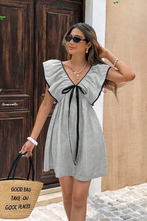 ZEYA - Saoirse Striped V - Neck Ruffle Mini Dress