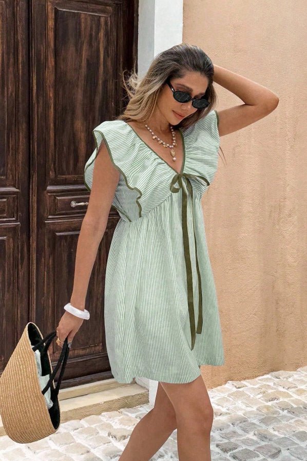 ZEYA - Saoirse Striped V - Neck Ruffle Mini Dress